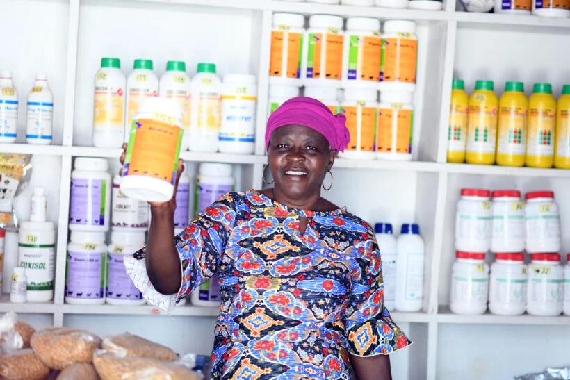 An agrovet seller retailing veterinary medicines in Tanzania.